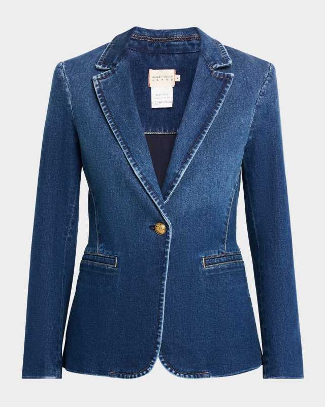 Macey Denim Notch-Collar Fitted Blazer